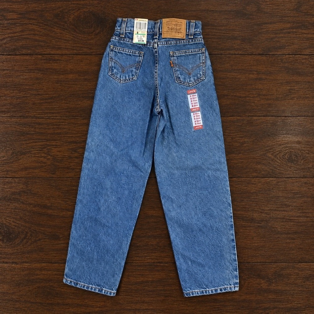NWT Vintage 90s Levis 31450-0214 Orange Tab Kids Slim Jeans Size 8 Blue Denim